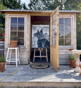 Charcoal on Canvass 30' x 40'. Artwork created in Braidwood, NSW BY Roger Brennan - Kelpie